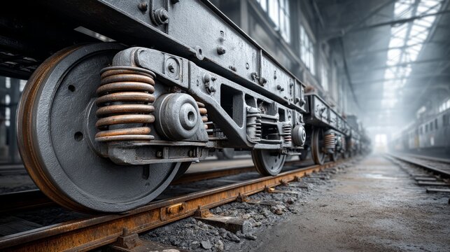 Detailed View of Heavy-Duty Bogie Suspension Unit with Thick Coil Springs