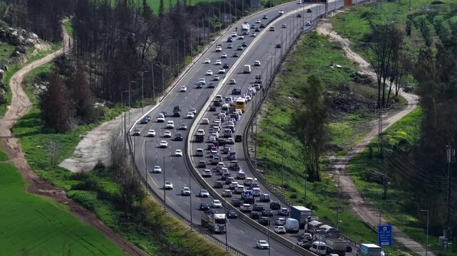 
Aerial Highway One Farmers Protest Traffic Slowdown Israel

Drone footage of farmers protest blocking Highway 1 traffic Israel February 4 2026 demonstration
