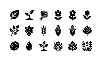 Fototapeta premium Collection of agricultural and botanical icons representing plants and produce