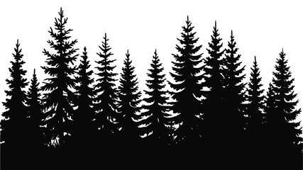Obraz premium Fir Tree Silhouette Set Featuring Forest Landscape Elements Isolated on White Background for Nature Design, Evergreen Trees, Woodland Scene and Minimalist Vector Illustration
