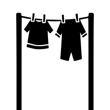 Minimalist Clothesline Icon Featuring Hanging Garments Symbolizing Laundry and Fresh Drying Process