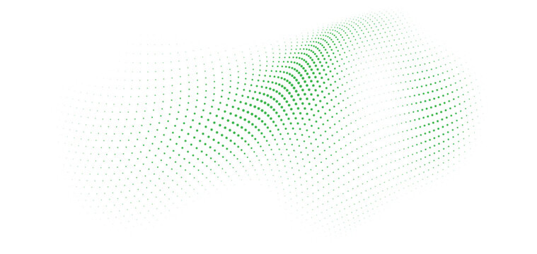 Abstract wave of green dots on a, digital technology background, particle flow, 3d vector illustration