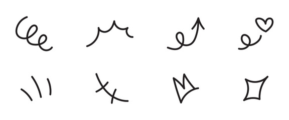 Obraz premium Hand Drawn Cartoon Motion Lines – Doodle Effect Elements, Arrows, Sparkles, and Anime Expression Vector Illustration