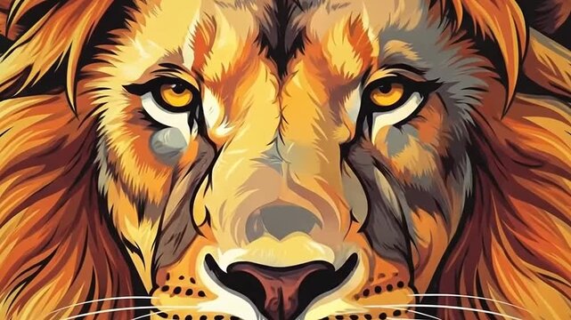 Close-up Vector Illustration of a Majestic Lion's Face with Intense Gaze and Golden Mane