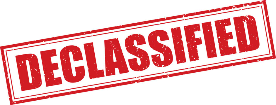 Red Declassified Rubber Stamp Sign Mark Word Text Written in Grunge Vector in Grunge Border in Transparent Background, Svg, Png