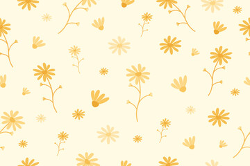 Obraz premium Seamless Small Floral Pattern with Minimal Orange Flowers on Soft Beige Background.ideal for fabric, textile, wallpaper, wrapping paper, and surface pattern design.