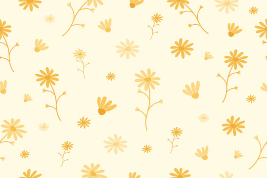 Seamless Small Floral Pattern with Minimal Orange Flowers on Soft Beige Background.ideal for fabric, textile, wallpaper, wrapping paper, and surface pattern design.