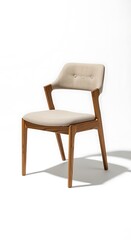 Fototapeta premium Modern wooden chair with beige upholstered seat and backrest