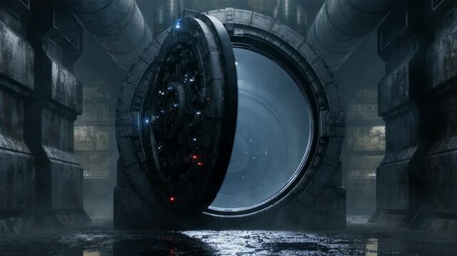 Sensorembedded vault door with illuminated lock status lights in crisp detail surrounded by a softfocus environment illustrating advanced access control.