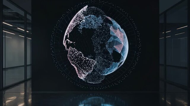 Medium shot of a large digital display showcasing a digital twin of a credit portfolio highlighting the baseline scenario with simulated data alongside actual loan outcomes in