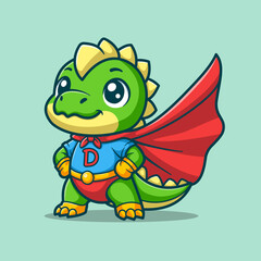 Obraz premium Cute Dinosaur Super Hero Cartoon Vector Art, Illustration and Graphic