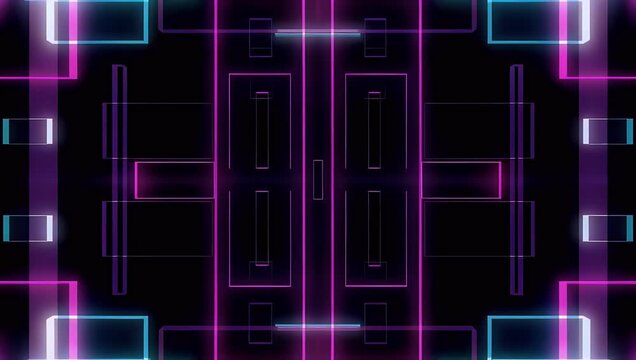 High intensity neon border animation featuring glowing blue and purple rectangular frame on black background perfect for futuristic tech or gaming overlay