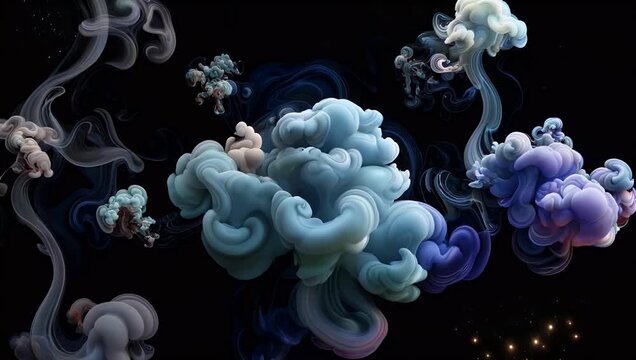 Ethereal smoke cloud drifting through dark void providing high quality atmospheric visuals and mysterious vapor patterns for professional cinematic compositing
