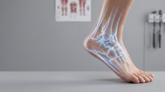 Medical illustration of foot anatomy bones and ligaments side view