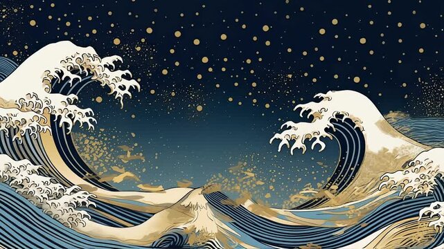 This artistic design features beautiful waves and mountains in a vibrant color palette, ideal for modern decor