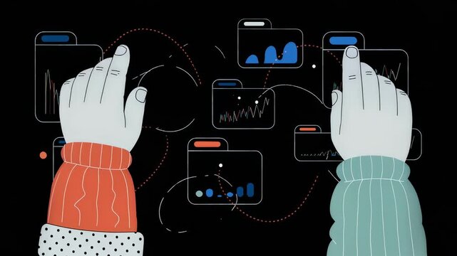 Medium shot of a handson search experience featuring dynamic card groups and tabs on a desktop screen selective focus on user activity and data.