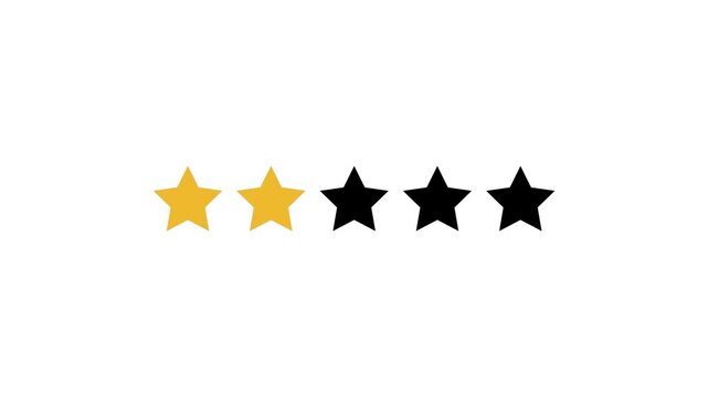 Two star rating icon animated video, animation video isolated on alpha channel background. Animated of 5 stars rating. Motion graphics of review concept