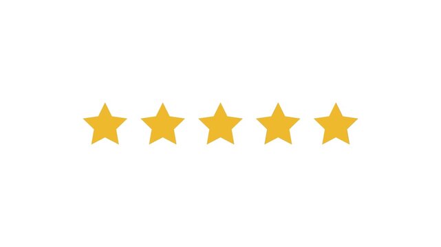 Five star rating icon animated video, animation video isolated on alpha channel background. Animated of 5 stars rating. Motion graphics of review concept
