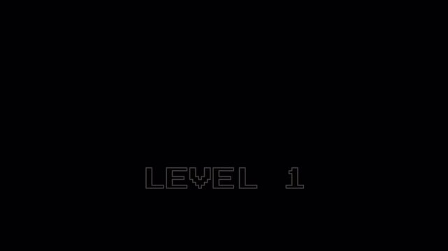 Pixel Retro Gaming Level 1 Text Flicker Animation Loop with Zoom Effect on Alpha Channel 4K Video 4k video animation seamless loop transparent background alpha channel