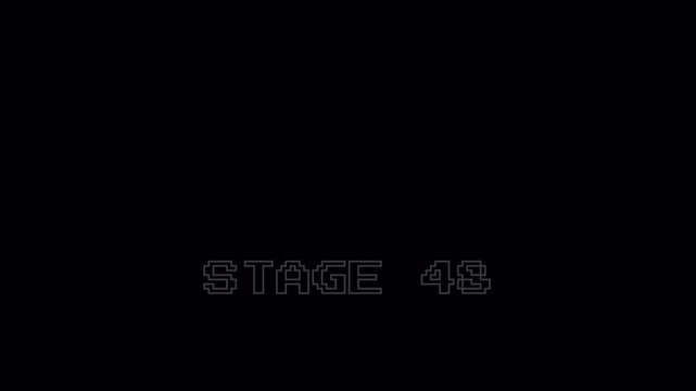 Pixel Retro Gaming Stage 48 Text Animation Loop on Alpha Channel, 4K 8-Bit Pixel Art Arcade Message with Flicker and Zoom Effect for Video Game Openers and Retro Graphic Overlays 4k video animation 