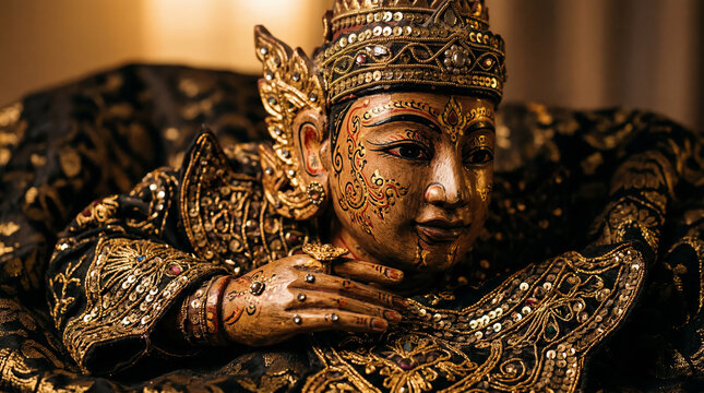 Traditional Burmese Puppet Marionette with Ornate Costume