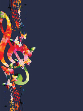 Music background with colorful music notes vector illustration design. Artistic music festival poster, live concert events, party flyer, music notes signs and symbols