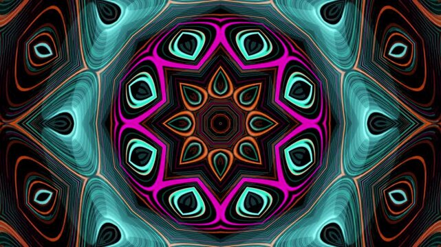 Teal and Magenta Mandala with Floral Star Center on Black. Created in After Effects.
