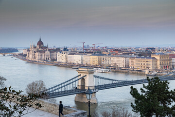 Fototapeta premium panorama view at the parliament with Danube river in Budapest