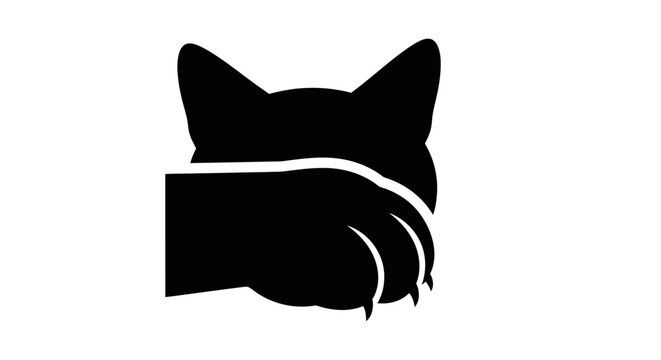 Black cat silhouette covers face with paw