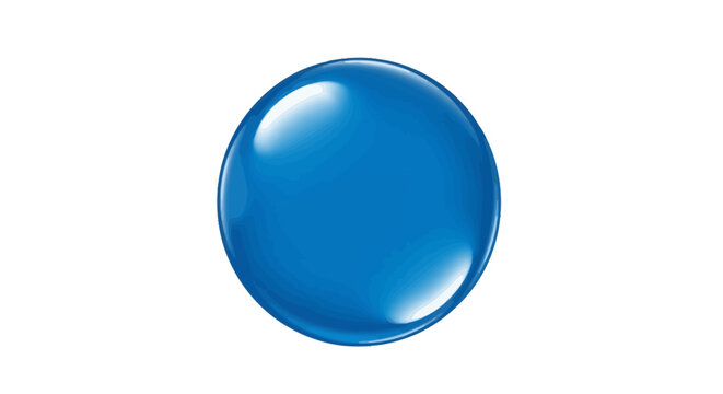Blue glossy sphere with reflection on white background