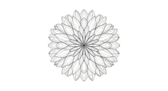 Detailed monochrome line art drawing of a beautiful flower illustration