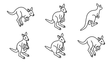 Obraz premium kangaroo , 6 black line isometric 3d vector collection , white background , PNG and SVG isolate