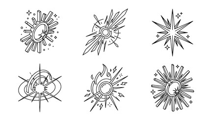 Obraz premium sun flare , 6 black line isometric 3d vector collection , white background , PNG and SVG isolate