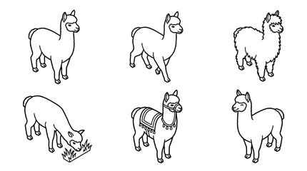 Obraz premium alpaca , 6 black line isometric 3d vector collection , white background , PNG and SVG isolate