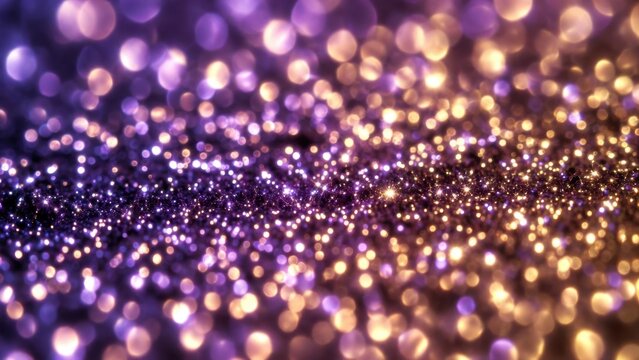 Purple and gold glitter shimmering across blurred background