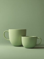 Fototapeta premium Two glossy green ceramic cups with spout and handle, one inside the other.