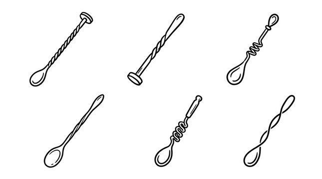 bar spoon line vector set. black color sketches style on white background. Vector illustration.