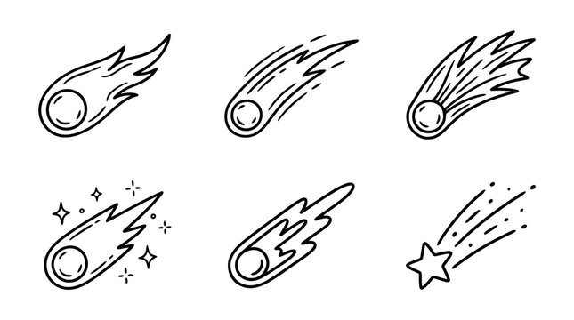 comet line vector set. black color sketches style on white background. Vector illustration.