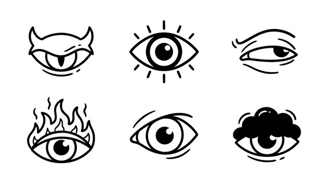 jealousy eye line vector set. black color sketches style on white background. Vector illustration.