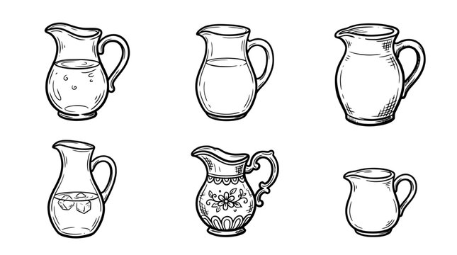 pitcher line vector set. black color sketches style on white background. Vector illustration.
