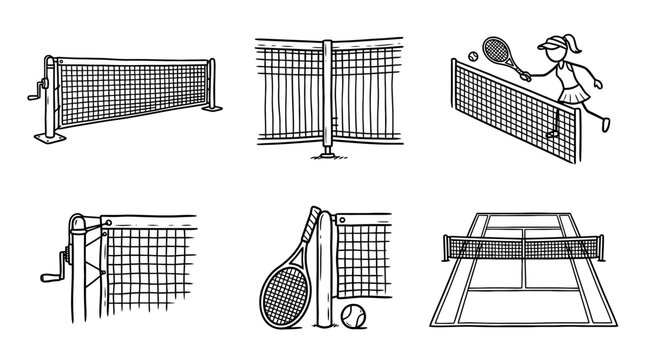 tennis net line vector set. black color sketches style on white background. Vector illustration.