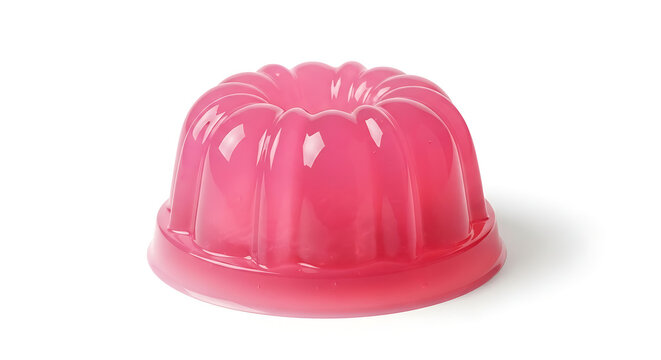 A pink jelly mold sitting on a white surface with a slight shadow to the right