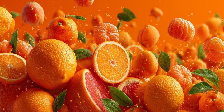 Juicy orange wedge with sparkling droplets, conveying citrus freshness, vitamin richness and vibrant summer beverage advertising appeal.