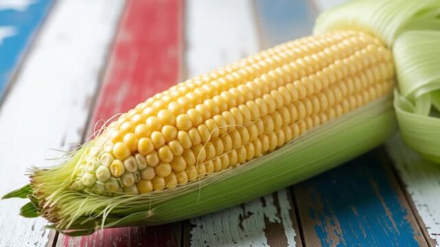 Fresh corn on the cob against rustic background