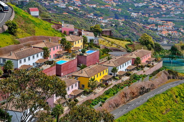 Fototapeta premium Mountain Village Overlooking the ocean in Madeira Portugal