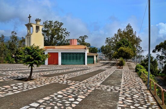 A Peaceful Stone Plaza Leading to a Remote Chapel in the Mountains of Cabo Girao, Madeira