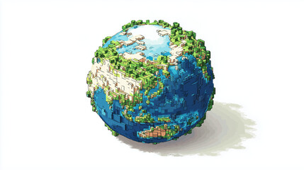 Fototapeta premium Planet Earth globe pixel art icon for environment and travel