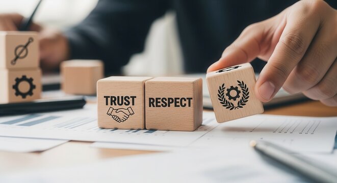 Trust and respect concept. Building trust between team member for successful teamwork. Work together to achieve their goals and create an atmosphere of trust and respect