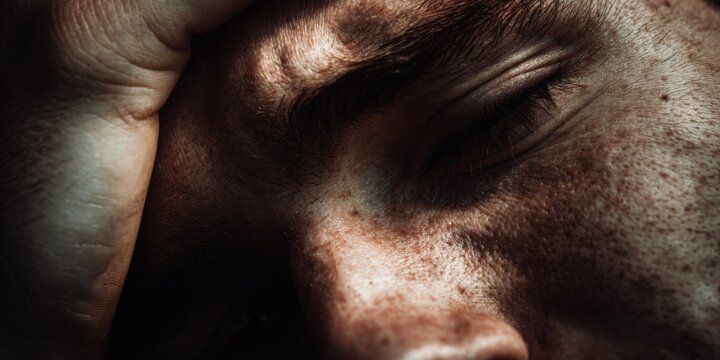 Man covering face with hand, feeling shame or embarrassment.