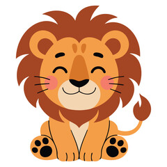 Fototapeta premium Safari animals flat vector illustration with cute lion isolated on white background in simple childrens style for playful wildlife designs